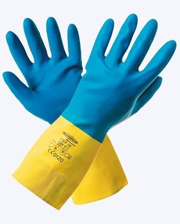 Перчатки резиновые хозяйственные Дуэт жёлто-голубые