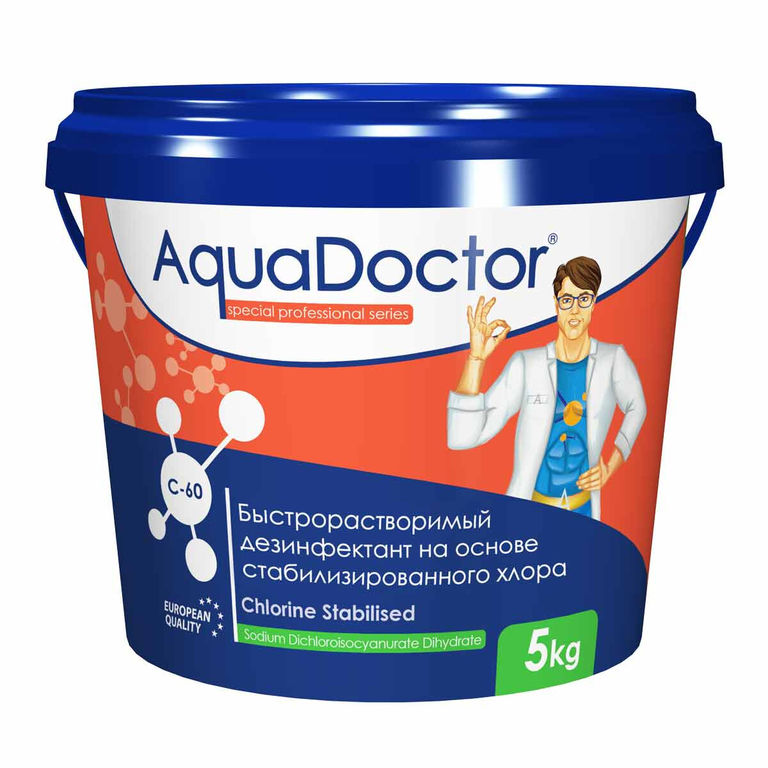 Дезинфектант для бассейна на основе хлора быстрого действия AquaDoctor C-60, 50 кг