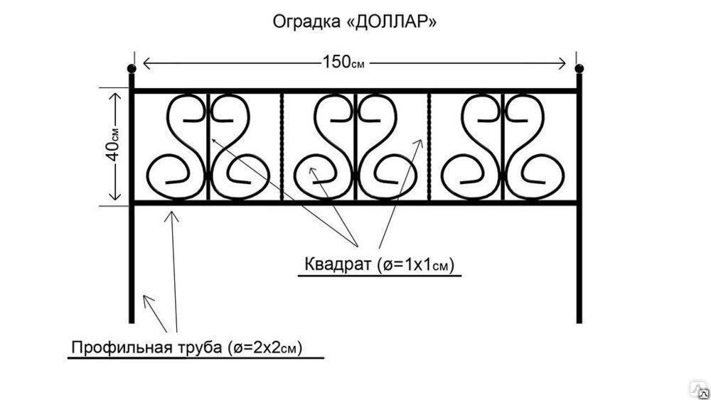 Чертеж оградки на могилу из профильной трубы