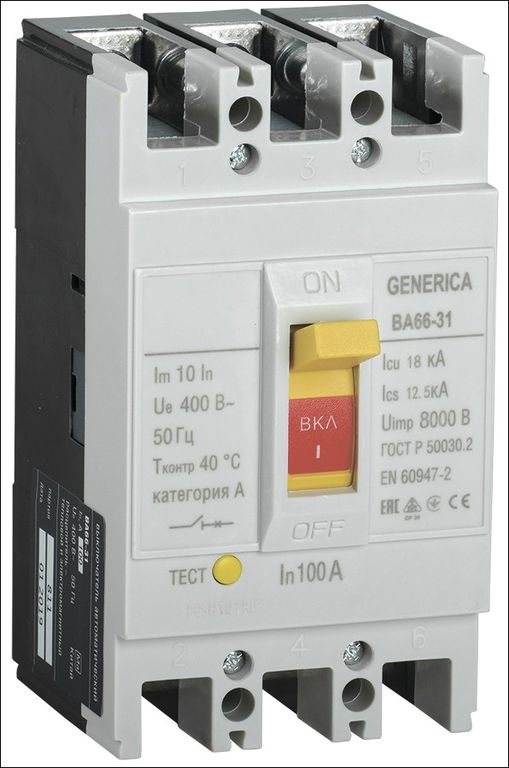 Автоматический выключатель ВА66-31 3Р 100А 18кА GENERICA