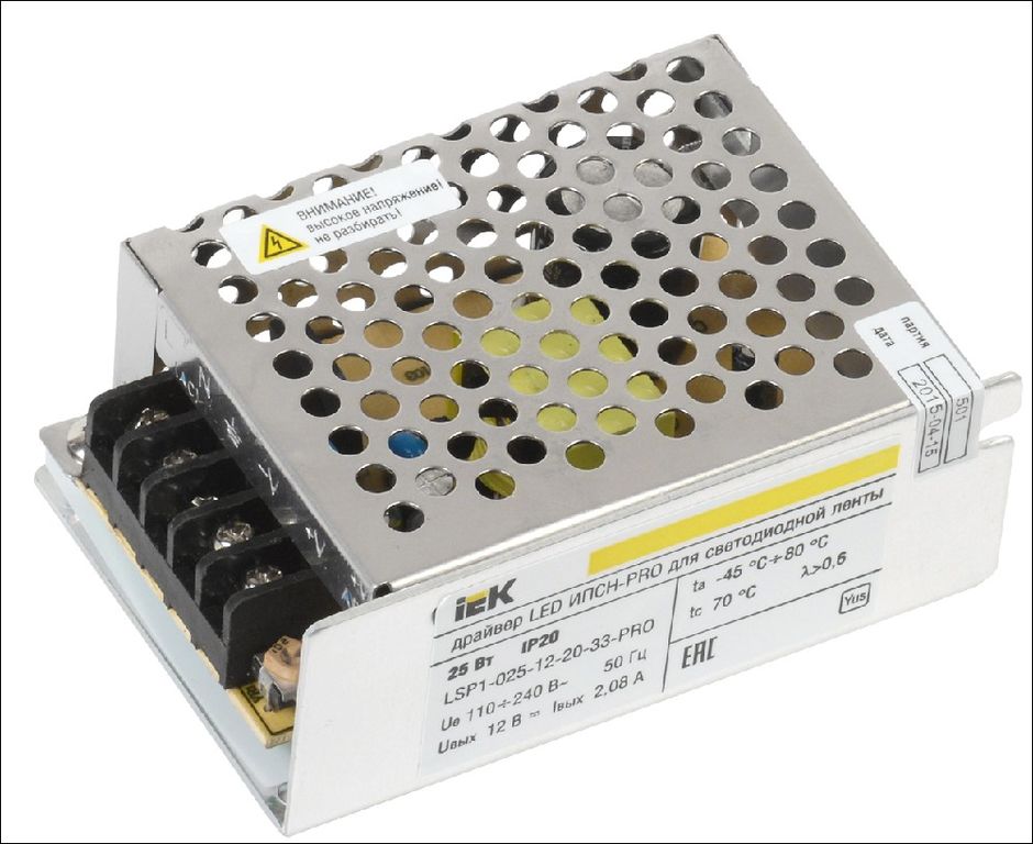 Драйвер LED ИПСН-PRO 25 Вт 12 В блок - клеммы IP20 IEK