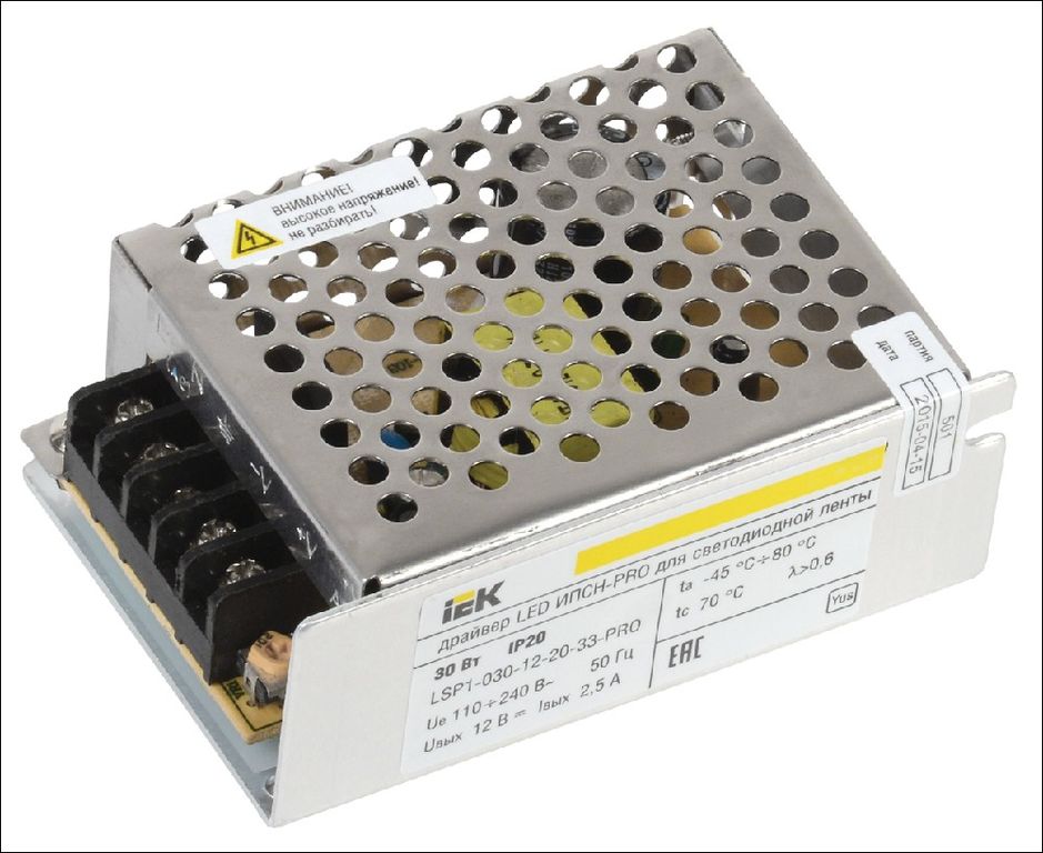 Драйвер LED ИПСН-PRO 30 Вт 12 В блок - клеммы IP20 IEK