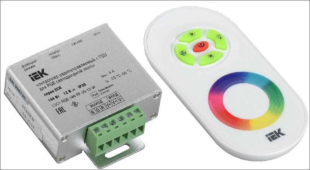 Контроллер с ПДУ радио RGB 3 канала 12 В 4А 144 Вт белый IEK