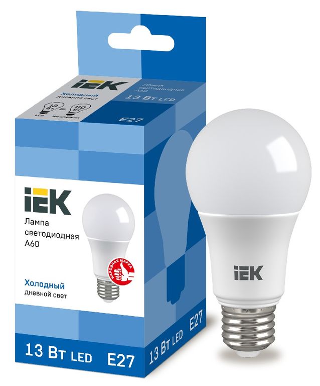 Лампа светодиодная LED A60 шар 13 Вт 230 В 6500 К E27 IEK