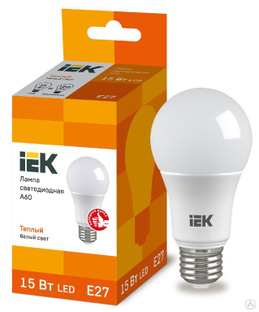 Лампа светодиодная LED A60 шар 15 Вт 230 В 3000 К E27 IEK 