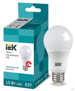 Лампа светодиодная LED A60 шар 15 Вт 230 В 4000 К E27 IEK 