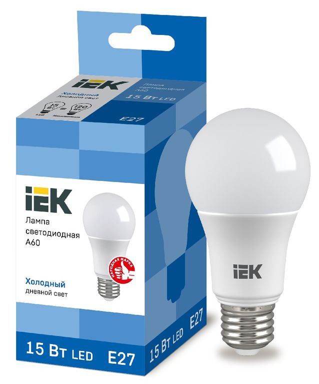 Лампа светодиодная LED A60 шар 15 Вт 230 В 6500 К E27 IEK