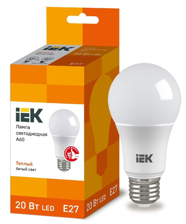 Лампа светодиодная LED A60 шар 20 Вт 230 В 3000 К E27 IEK