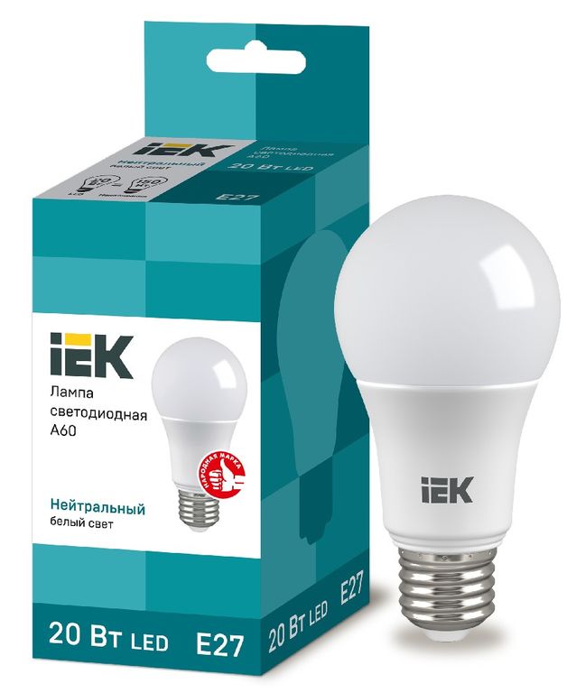 Лампа светодиодная LED A60 шар 20 Вт 230 В 4000 К E27 IEK
