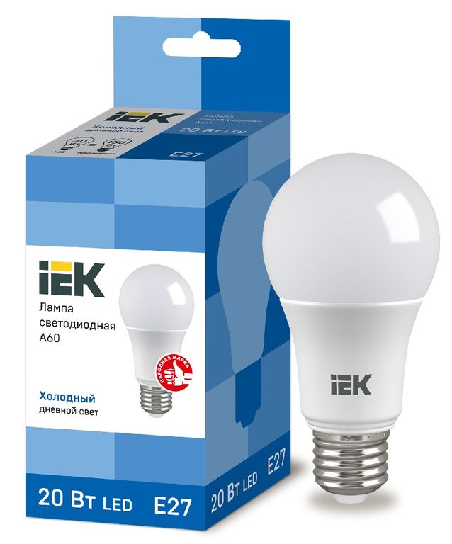 Лампа светодиодная LED A60 шар 20 Вт 230 В 6500 К E27 IEK