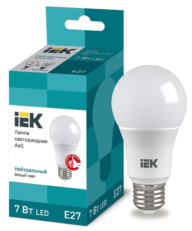Лампа светодиодная LED A60 шар 7 Вт 230 В 4000 К E27 IEK