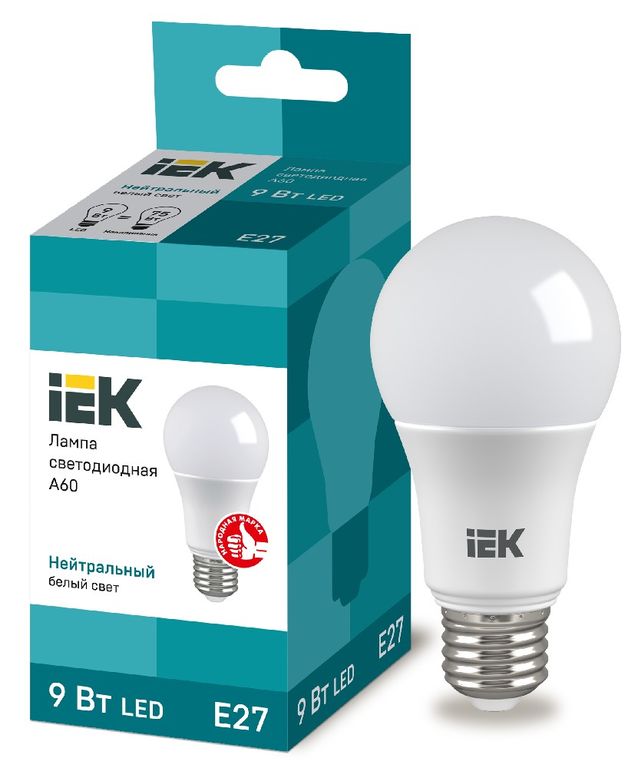 Лампа светодиодная LED A60 шар 9 Вт 230 В 4000 К E27 IEK