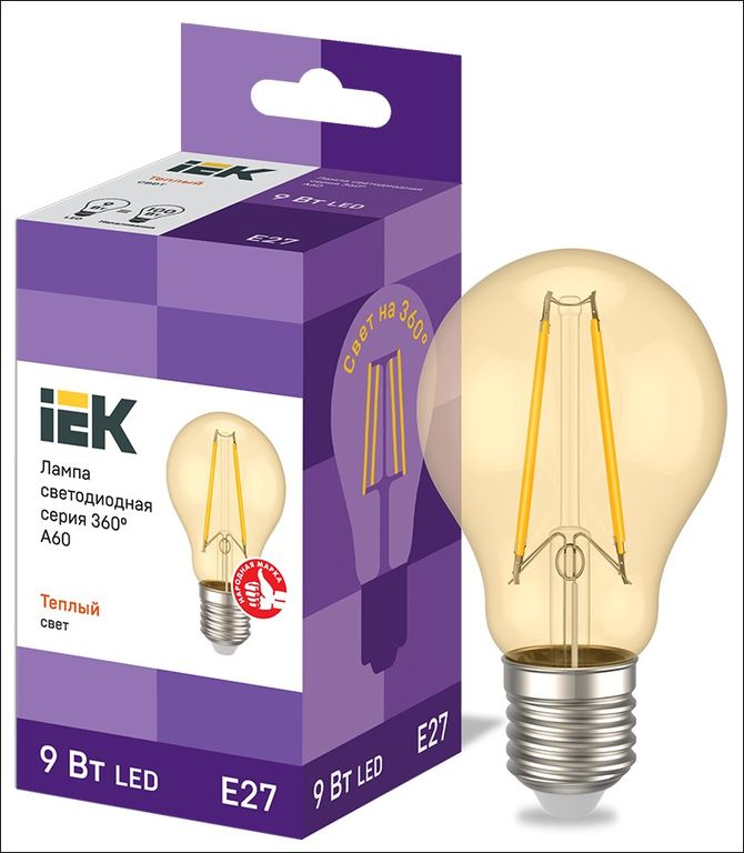 Лампа светодиодная LED A60 шар золото 9 Вт 230 В 2700 К E27 серия 360° IEK
