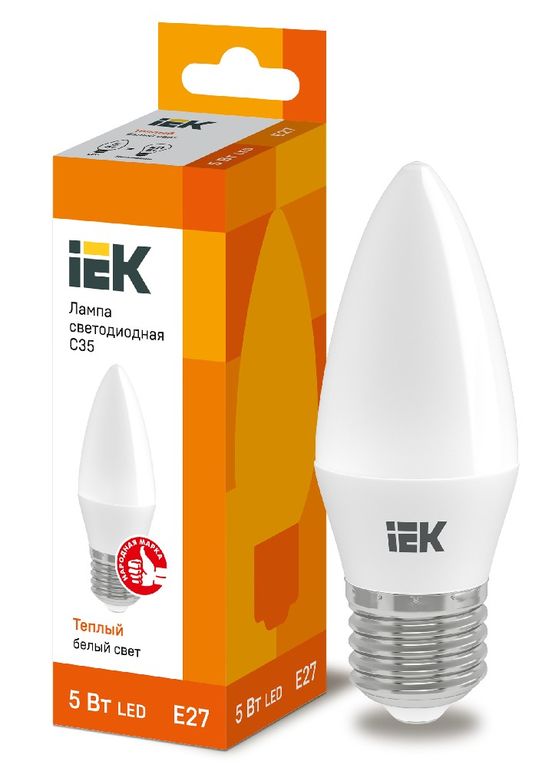 Лампа светодиодная LED C35 свеча 5 Вт 230 В 3000 К E27 IEK