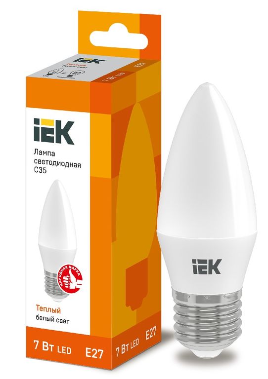 Лампа светодиодная LED C35 свеча 7 Вт 230 В 3000 К E27 IEK