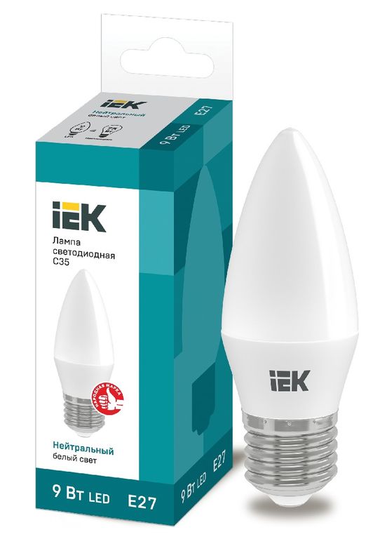 Лампа светодиодная LED C35 свеча 9 Вт 230 В 4000 К E27 IEK