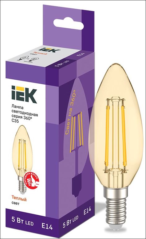Лампа светодиодная LED C35 свеча золото 5 Вт 230 В 2700 К E14 серия 360°