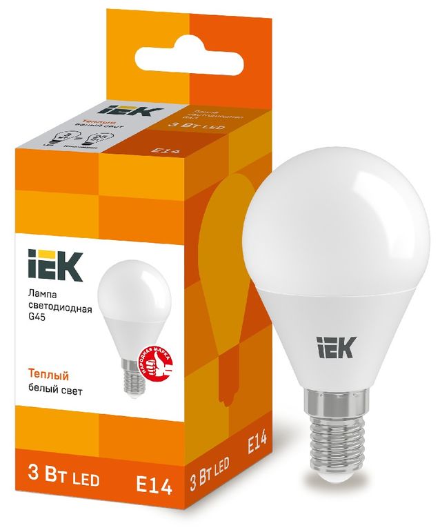 Лампа светодиодная LED G45 шар 3 Вт 230 В 3000 К E14 IEK