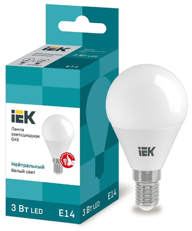 Лампа светодиодная LED G45 шар 3 Вт 230 В 4000 К E14 IEK