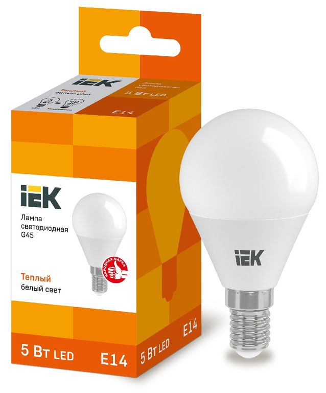 Лампа светодиодная LED G45 шар 5 Вт 230 В 3000 К E14 IEK