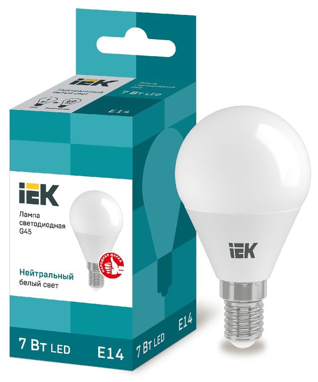 Лампа светодиодная LED G45 шар 7 Вт 230 В 4000 К E14 IEK