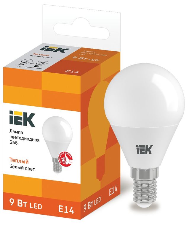 Лампа светодиодная LED G45 шар 9 Вт 230 В 3000 К E14 IEK