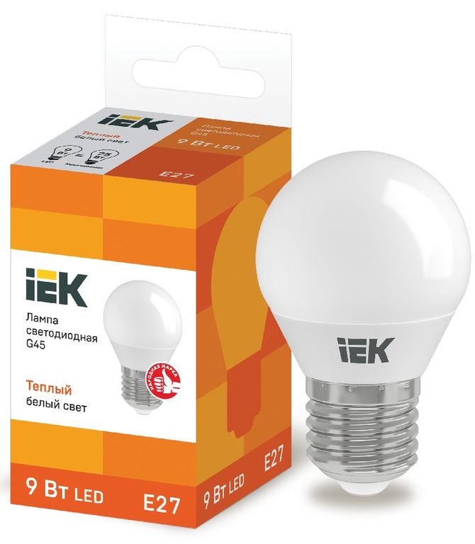 Лампа светодиодная LED G45 шар 9 Вт 230 В 3000 К E27 IEK