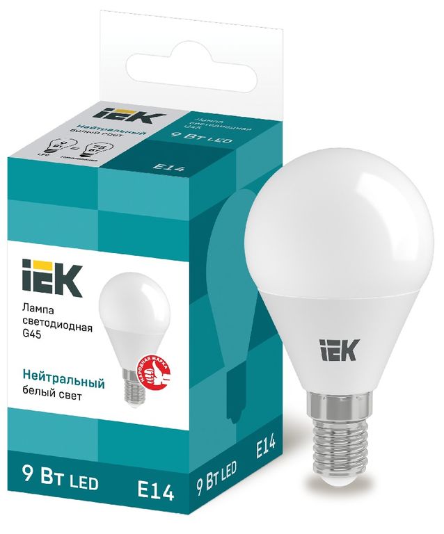 Лампа светодиодная LED G45 шар 9 Вт 230 В 4000 К E14 IEK
