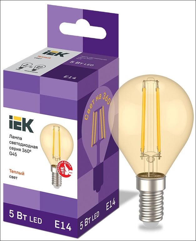 Лампа светодиодная LED G45 шар золото 5 Вт 230 В 2700 К E14 серия 360° IEK