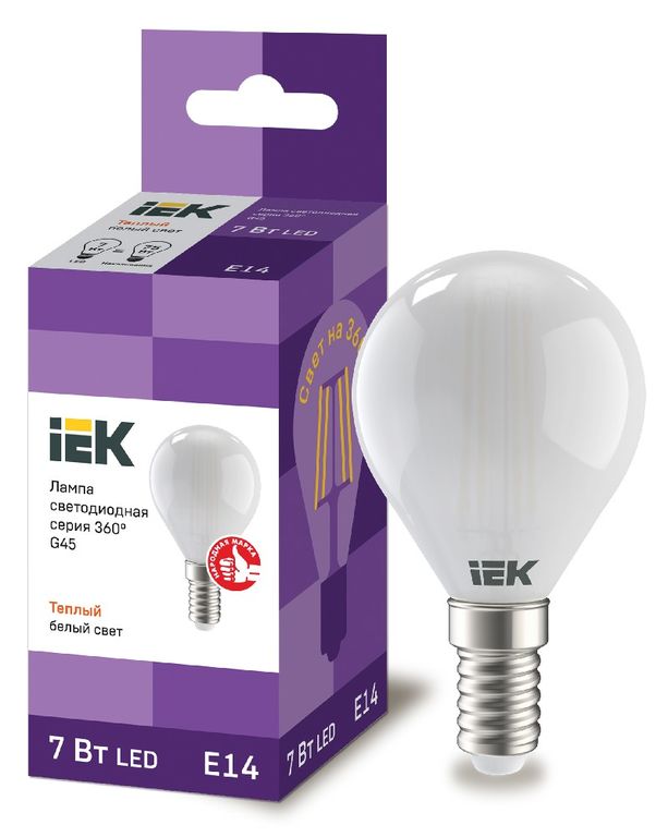 Лампа светодиодная LED G45 шар матовая 7 Вт 230 В 3000 К E14 серия 360° IEK
