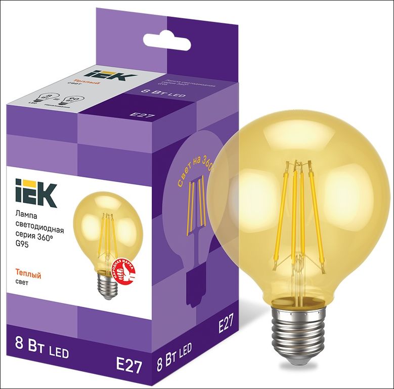 Лампа светодиодная LED G95 шар золото 8 Вт 230 В 2700 К E27 серия 360° IEK