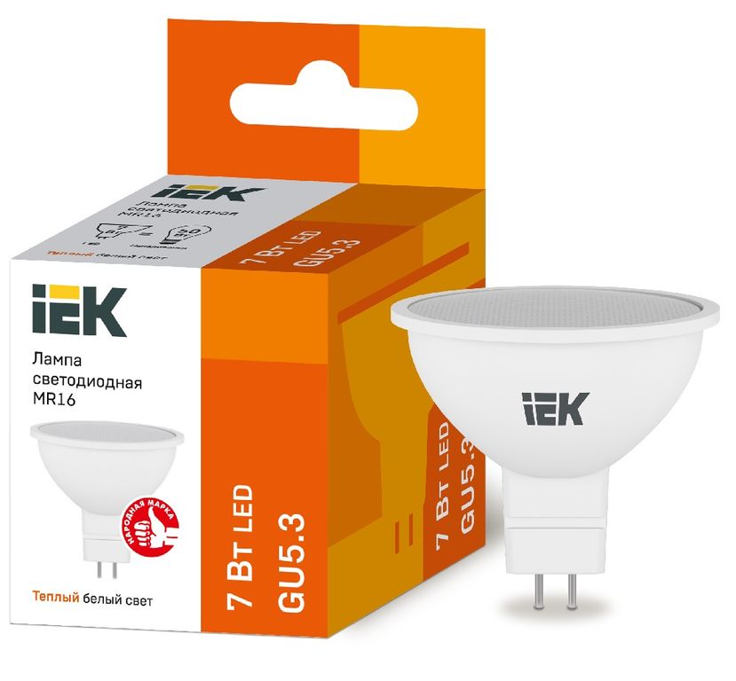 Лампа светодиодная LED MR16 софит 7 Вт 230 В 3000 К GU5.3 IEK