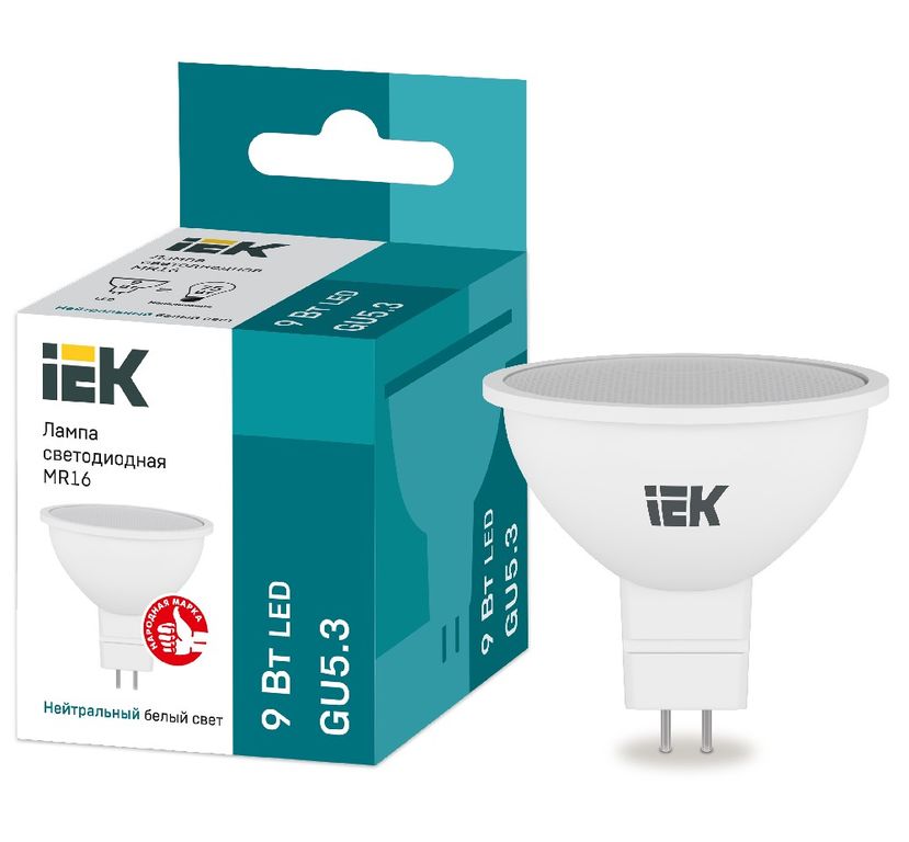 Лампа светодиодная LED MR16 софит 9 Вт 230 В 4000 К GU5.3 IEK