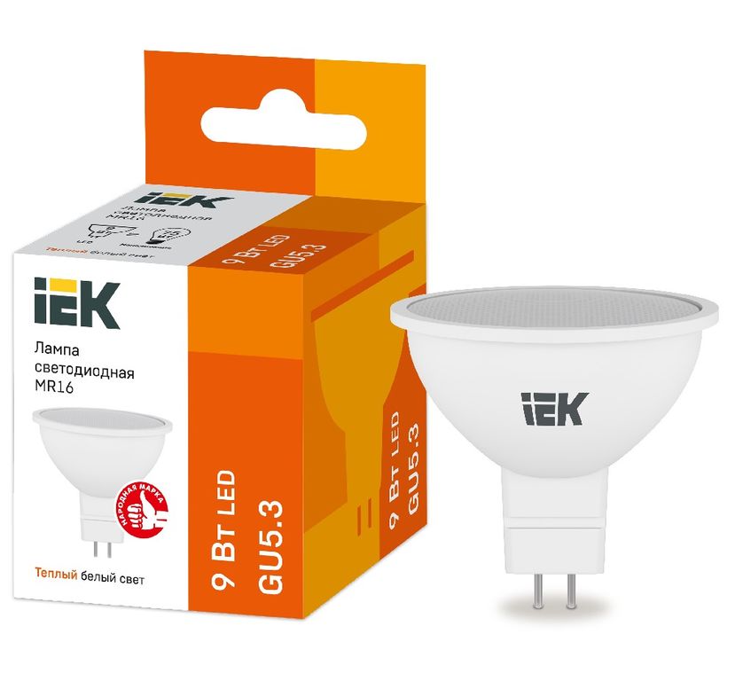 Лампа светодиодная LED MR16 софит 9 Вт 230 В 3000 К GU5.3 IEK