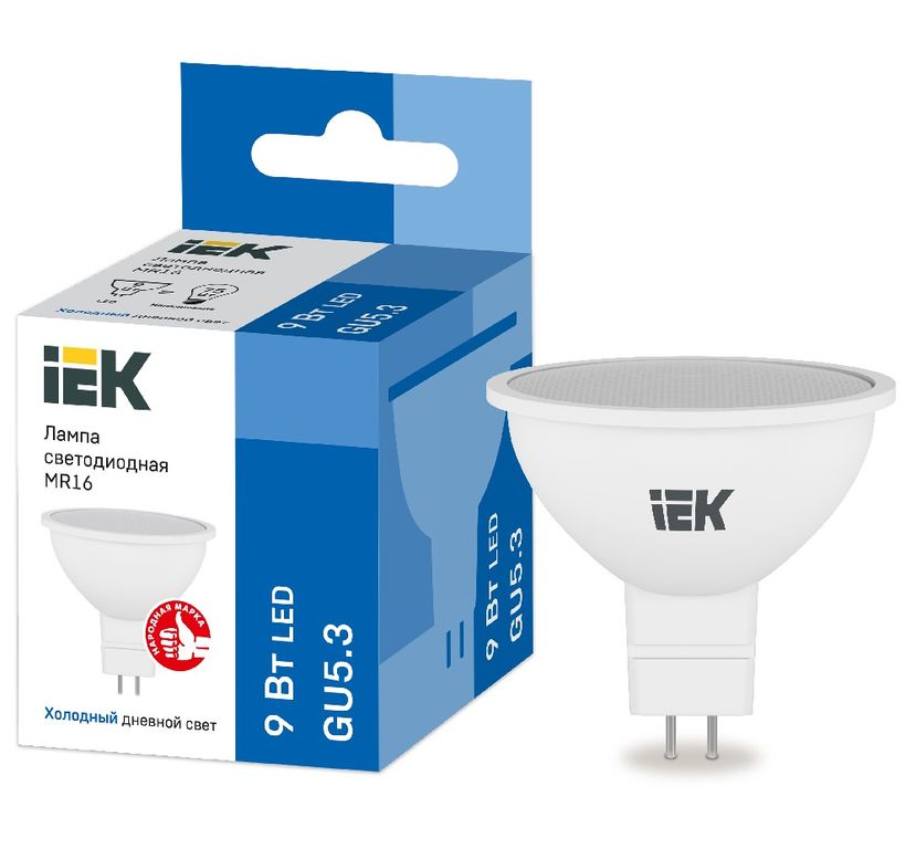 Лампа светодиодная LED MR16 софит 9 Вт 230 В 6500 К GU5.3 IEK