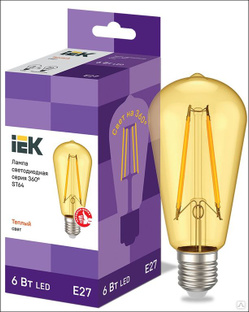 Лампа светодиодная LED ST64 золото 6 Вт 230 В 2700 К E27 серия 360° IEK 