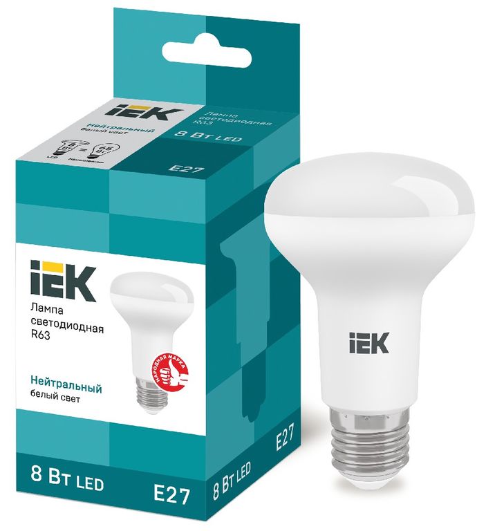 Лампа светодиодная LED R63 рефлектор 8 Вт 230 В 4000 К E27 IEK