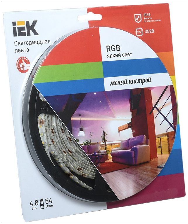 Лента светодиодная LED 5 м блистер LSR-3528RGB54-4.8-IP65-12V IEK-eco