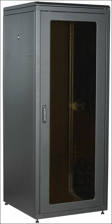 Шкаф сетевой LINEA N 28U 800х800мм стекл. пер. дв. задн. металл. чер. ITK