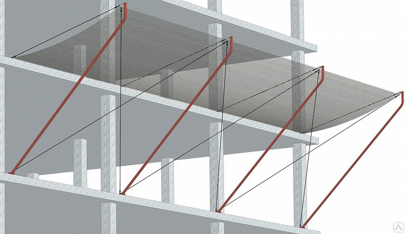 Ограждающие перекрытия. Сетка ЗУС защитно-улавливающая 3.5х6м. Кронштейн ЗУС система т. Сетка защитно-улавливающая 3.5х6м. Опора нижняя ЗУС система т.