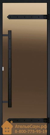 Дверь для сауны Harvia LEGEND 9х19 (стеклянная, бронза, черная коробка сосн