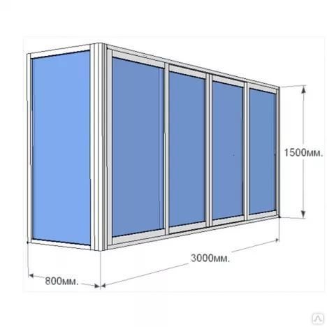 Балконная рама из алюм. проф. «Provedal», размер 1500х3000+800 мм (В*Ш)