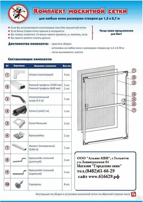 Схема установки москитной сетки на пластиковое окно