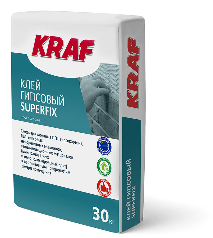 Клей KRAF Superfix для ПГП гипсовый 30 кг (бирюзовая уп) (40шт/пал 16пал/ма