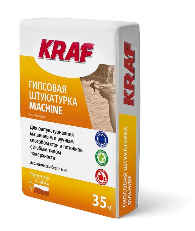 Штукатурка KRAF MACHINE гипсовая 35кг (коричневая уп) (40 шт/пал 14пал/маш)