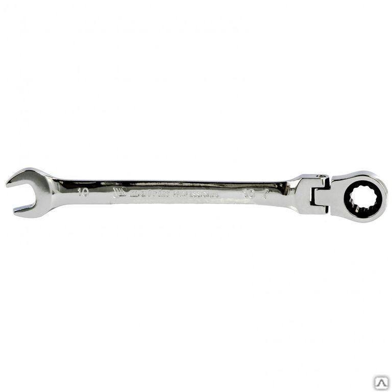 Ключ комбинированный трещоточный, 10 мм, CrV, шарнирный, зеркальный хром  Ma, цена в Краснодаре от компании Силовая Техника