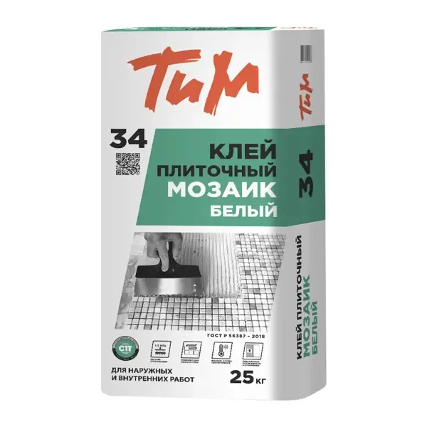 Клей для плитки ТиМ №34 эластичный 25 кг ТИМ