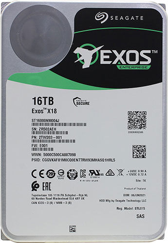 Жесткий диск Seagate 3.5'' 16Tb SAS Exos X18 7200rpm 256MB (ST16000NM004J)