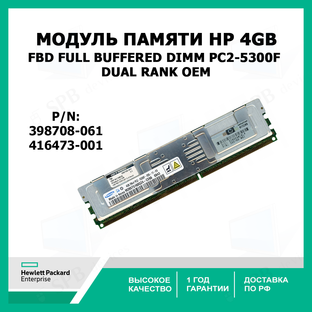 Модуль памяти НР 4GB FBD Full Buffered DIMM PC2-5300F Dual Rank 416473-001, 398708-061 oem