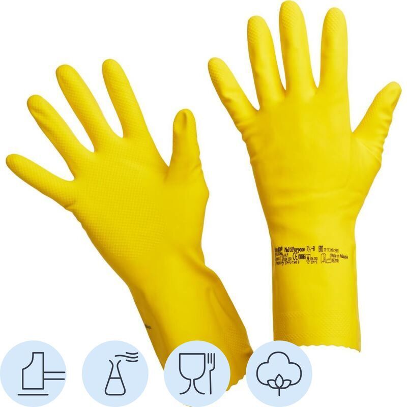 Перчатки латексные Vileda Profes многоцелевые повышенная прочность желтые (размер 7.5-8, M, 100759) Vileda Professional